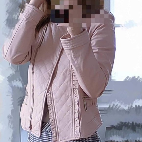 LaiCarFore pink jacket coat Anita Su Leather LEATHER BIKER JACKET with lace inte - Picture 1 of 8